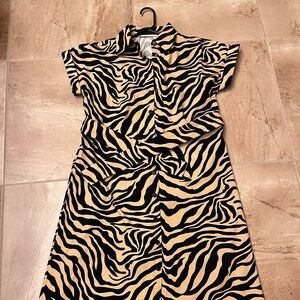 MNG Black and Tan Zebra button down Midi Dress